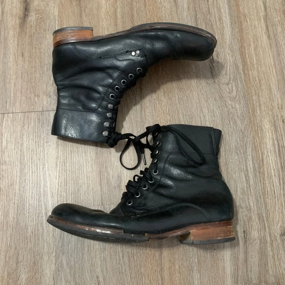 John Varvatos Star U.S.A. Bonham lace-up leather combat boots - size 9.5 mens